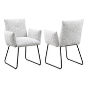 Acko Dining Chair Set of 2- Light Gray Fabric- Black Metal Frame