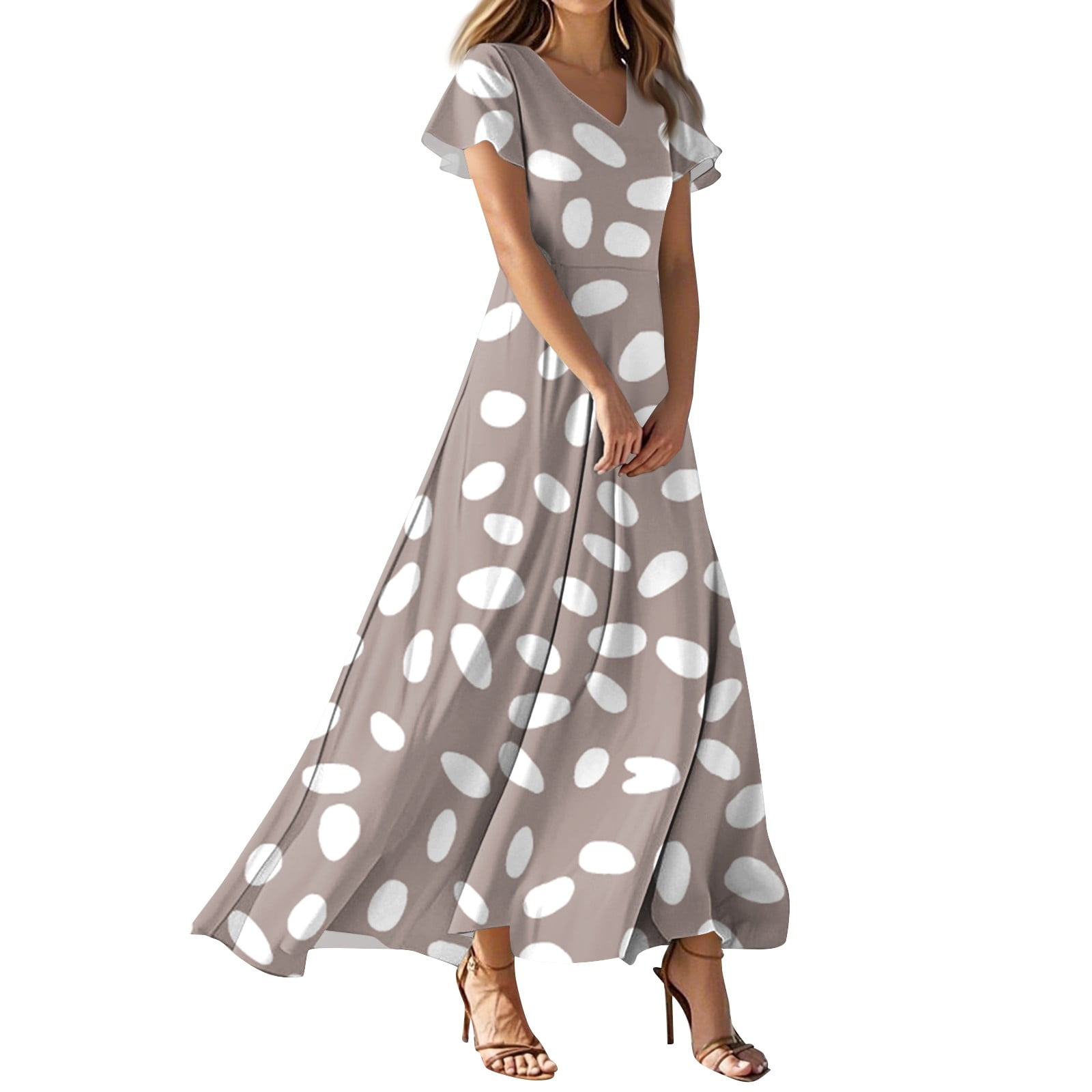 KUTUMAI Summer Maxi Dress For Women - V Neck, Short Sleeve, Bow Tie, Flowy Long Dress With Pockets, White - View #5
