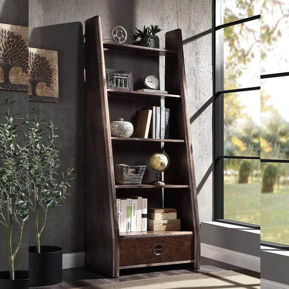 ACME Brancaster Bookcase, Bronze Aluminium & Morrocco Top Grain Leather ...
