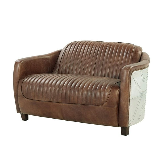 Acme Brancaster Leather Loveseat in Retro Brown and Gray