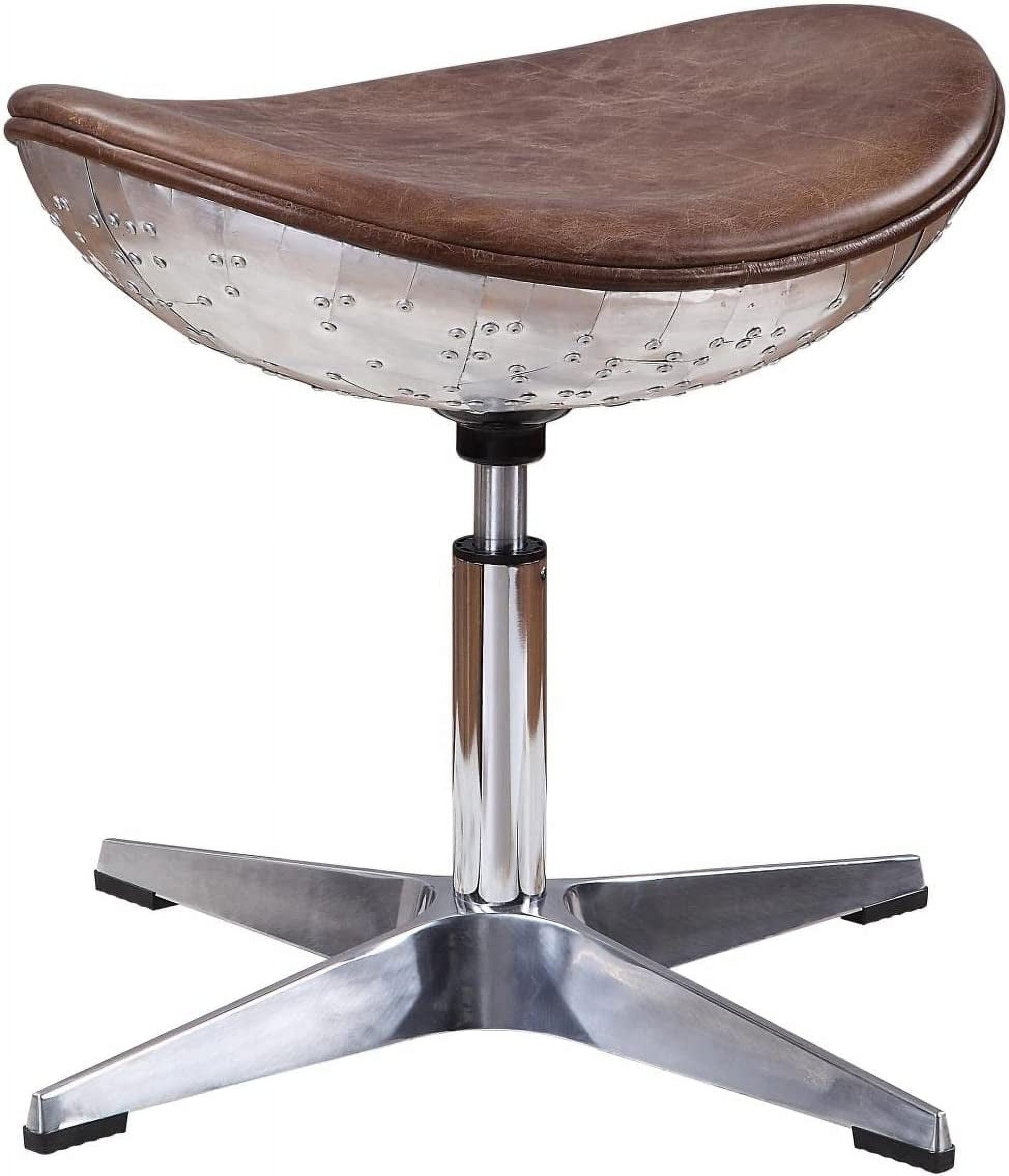 Retro Brown Top Grain Leather & Aluminum Swivel Saddle Stool
