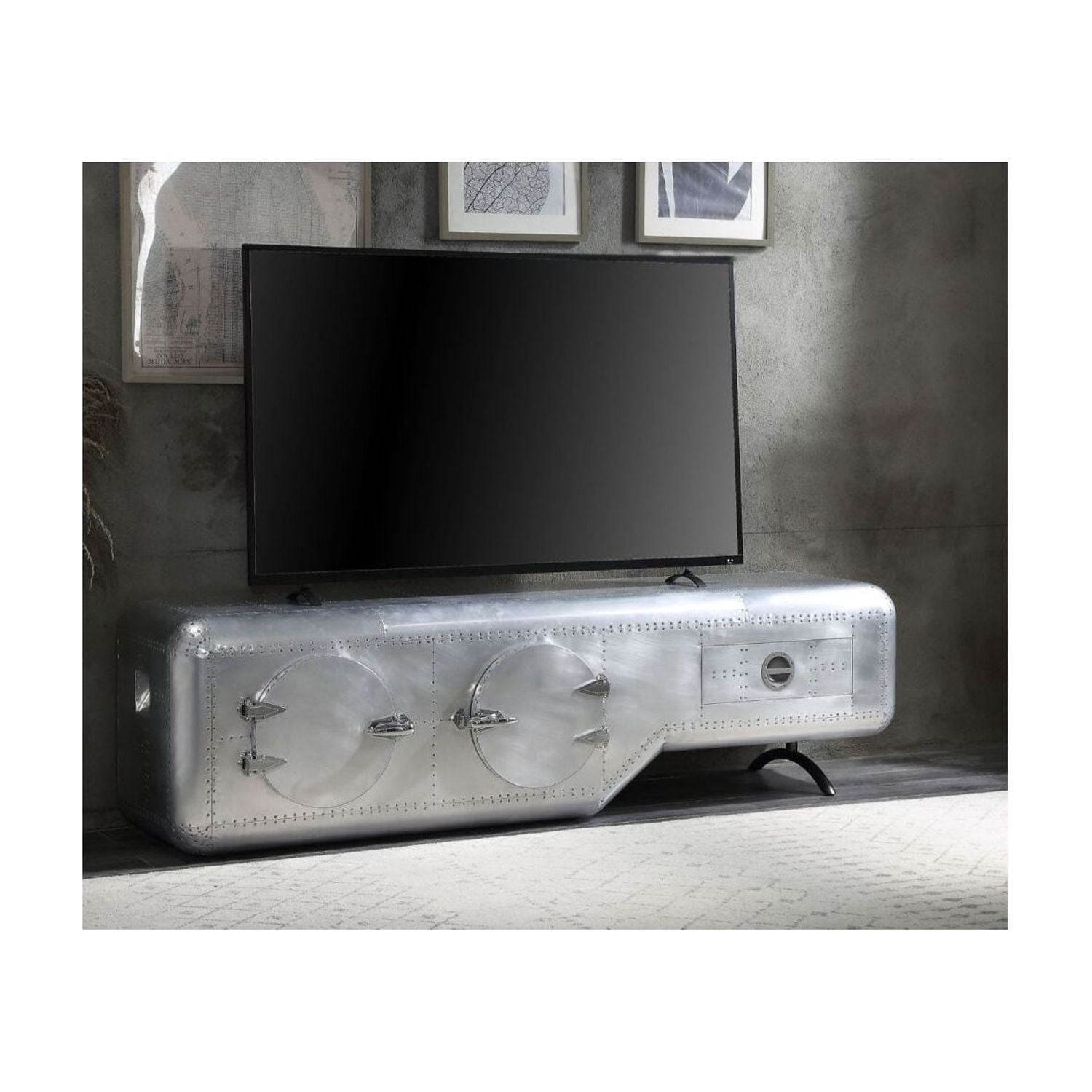 Brancaster 81'' Gray Aluminum Industrial TV Stand with Storage