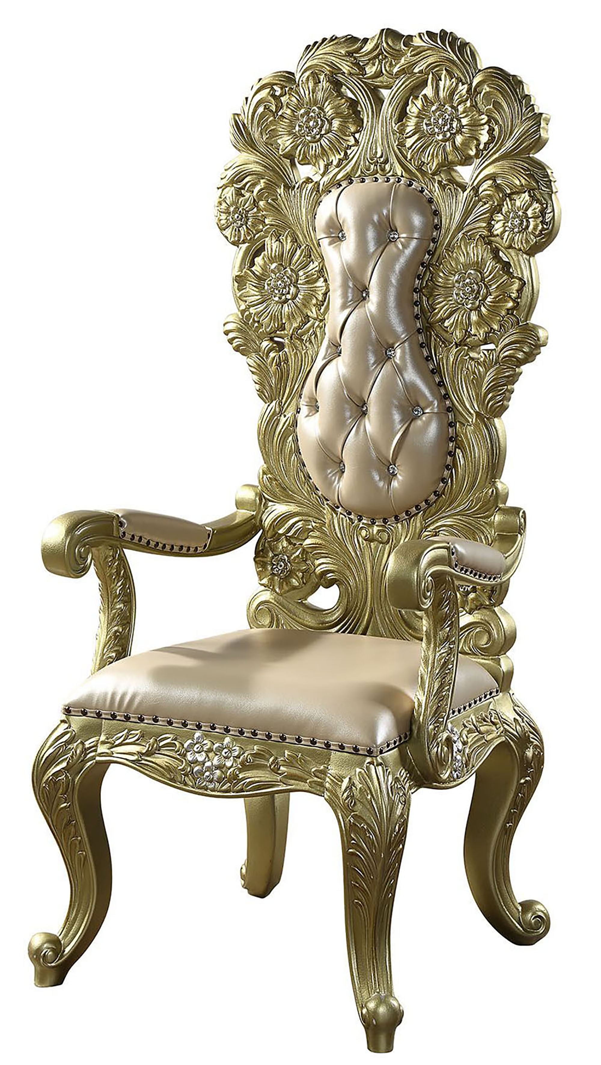 Handcrafted Gold Faux Leather Floral Dining Armchair Set