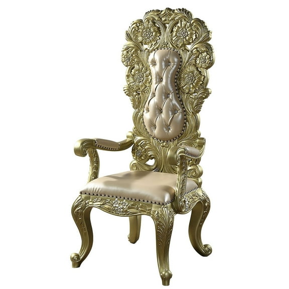 Acme Cabriole Arm Chair (Set-2) Light Gold Synthetic Leather & Gold Finish Indoor Dining Room Furniture