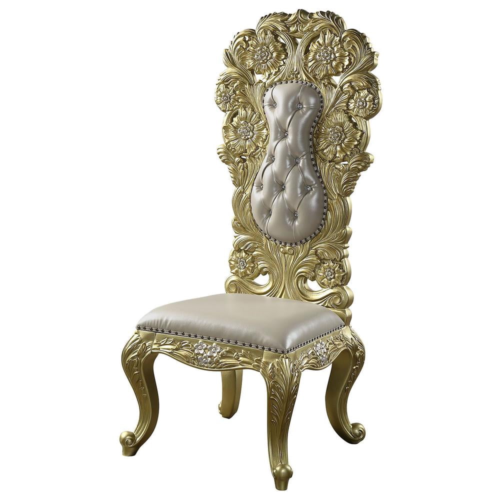 Acme Cabriole Side Chair (Set-2) Light Gold Synthetic Leather & Gold