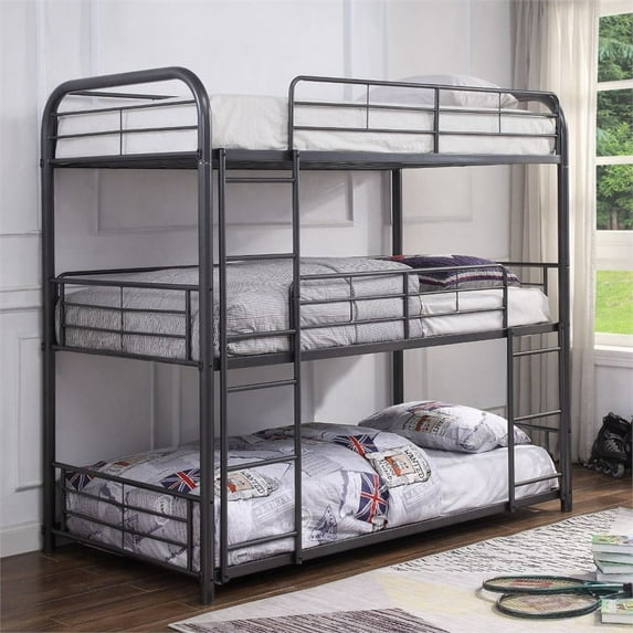 Acme Cairo Triple Bunk Bed in Gunmetal, Multiple Sizes