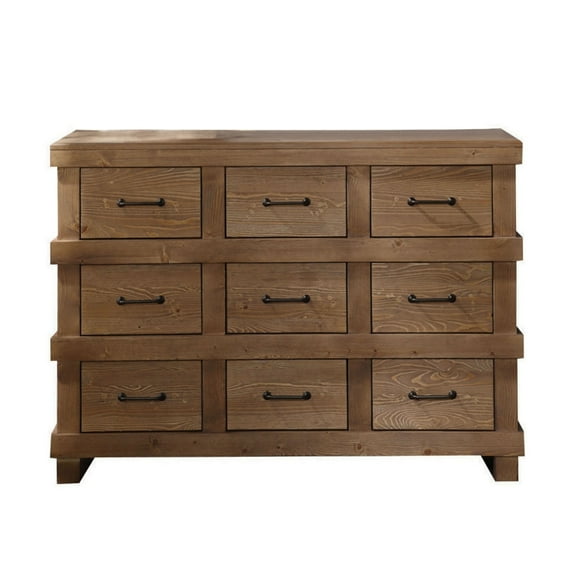 Acme Capacious Wooden Dresser, Antique Oak- Saltoro Sherpi