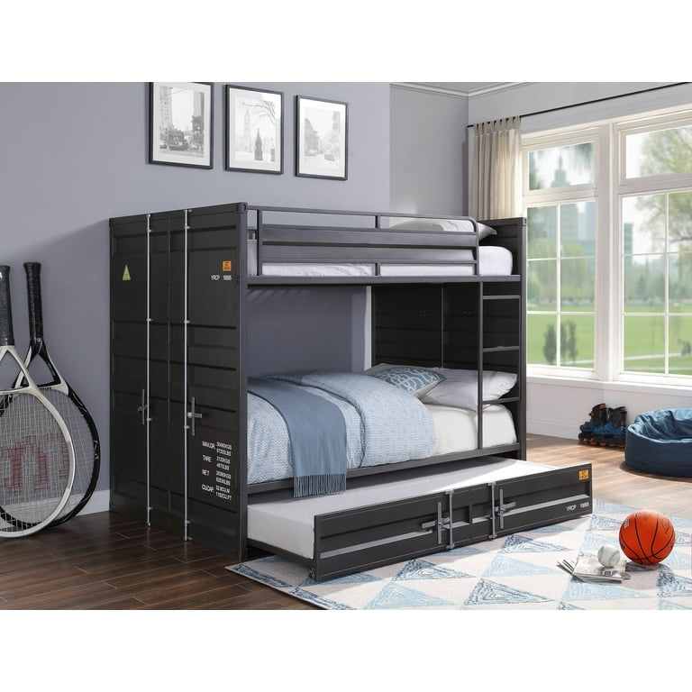 Acme Furniture Cargo Kids Metal Full over Full Bunk Bed with Guard Rail and Slat System Gunmetal Walmart