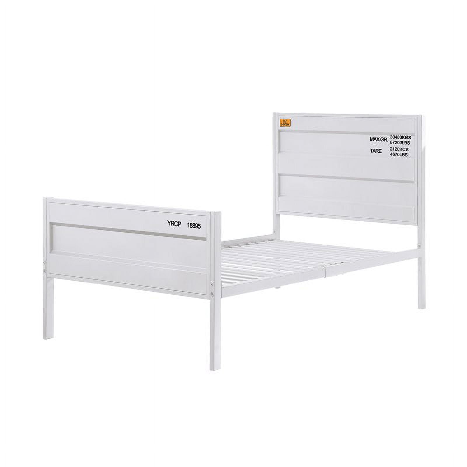 Contemporary Cargo Full Bed with Metal Frame and Wood Headboard in White