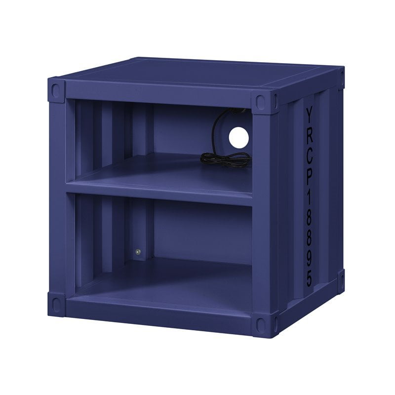 Blue Metal 20" Cargo Nightstand with Storage Compartments