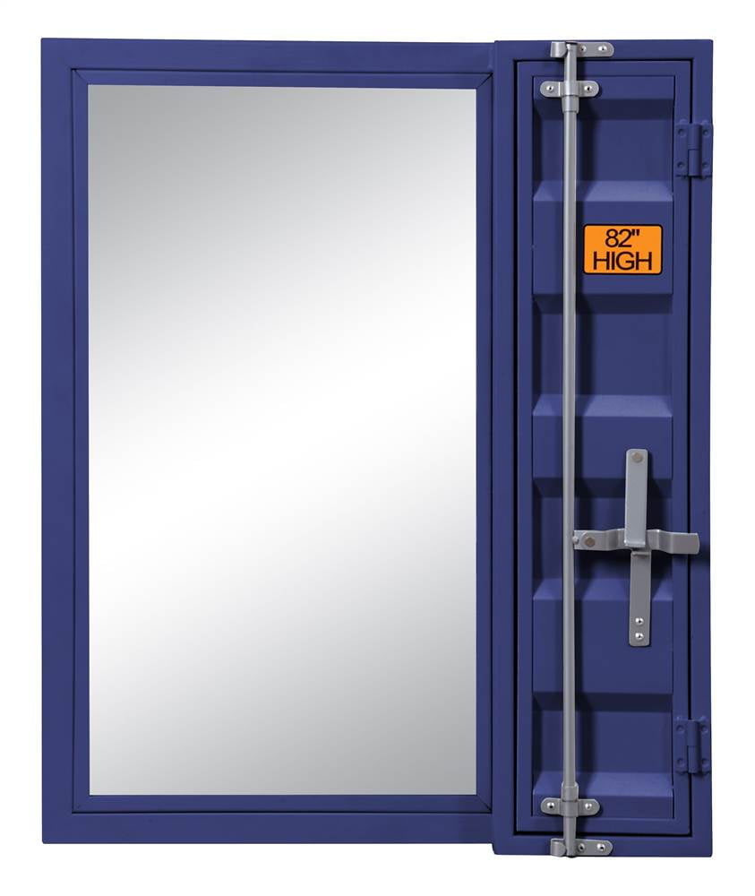 Blue Industrial Cargo Vanity Mirror with Storage Door