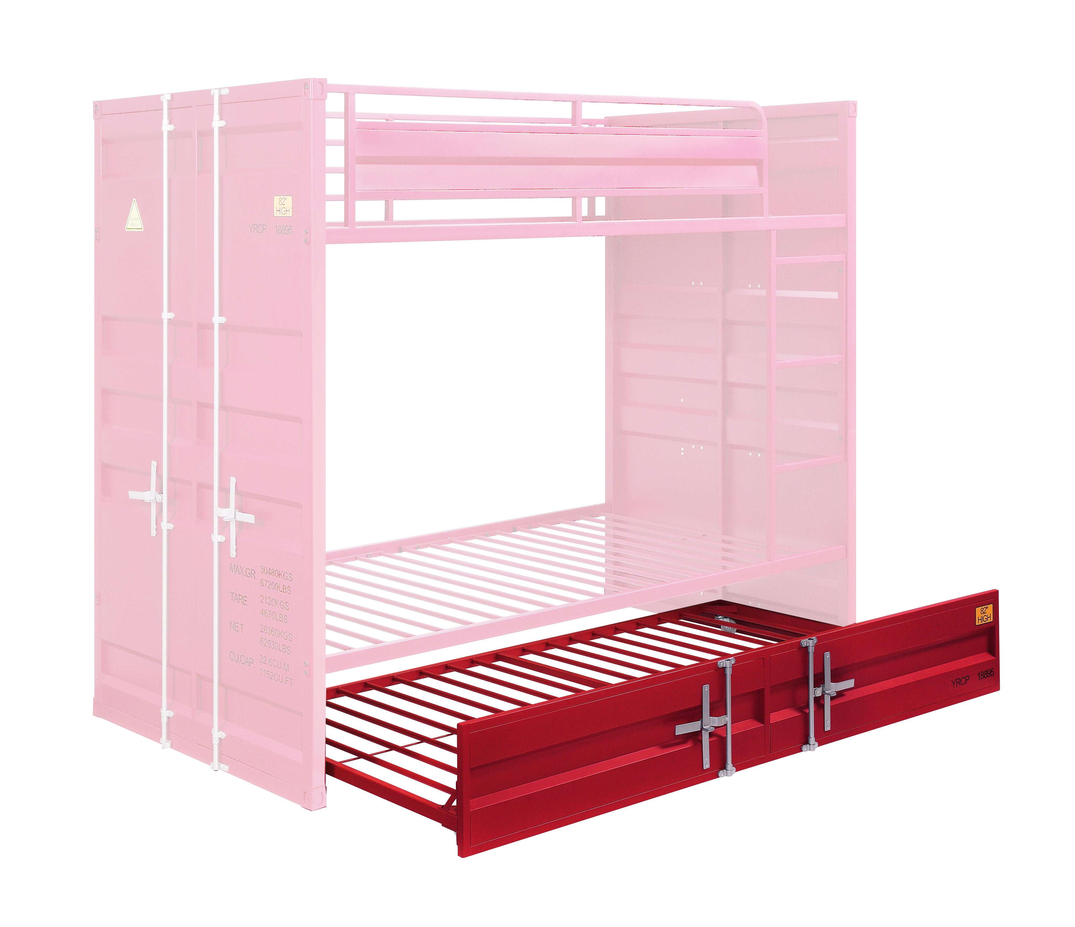 Red Twin Metal Bunk Bed Frame with Trundle
