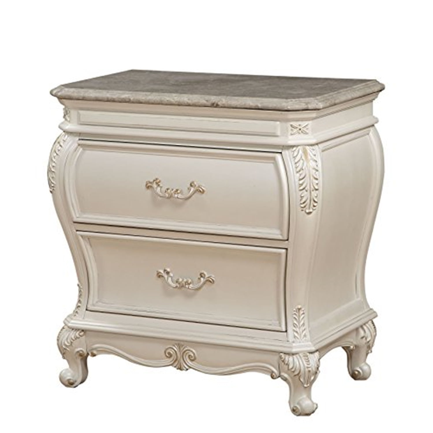 Pearl White Granite Top Solid Wood 2-Drawer Nightstand