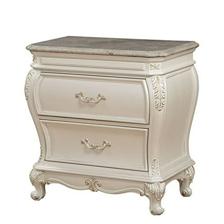 ACME Chantelle 2-Drawer Nightstand with Granite Top in Pearl