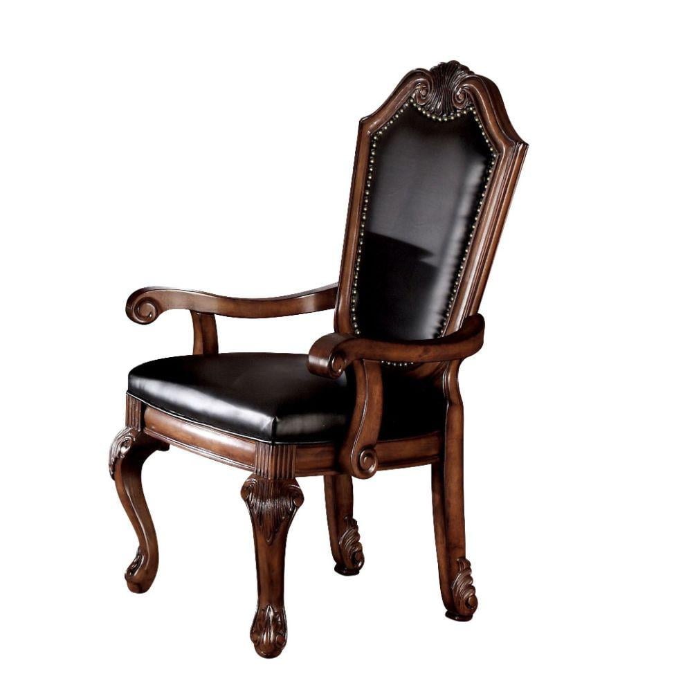 Chateau De Ville Black Faux Leather and Cherry Wood Arm Chair