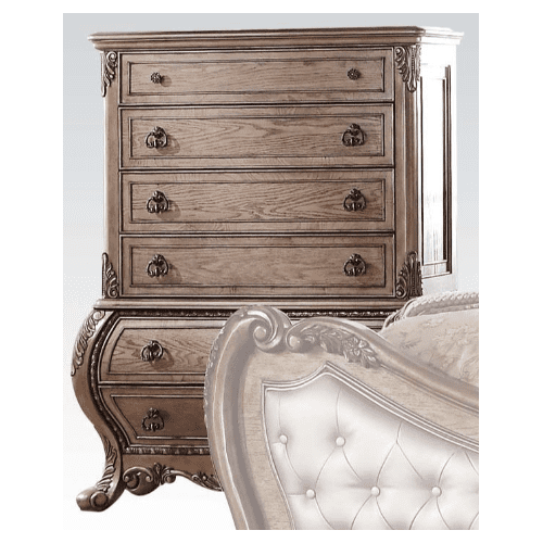 Elegant Vintage Oak Chest with Upholstered Headboard and 3 Drawers