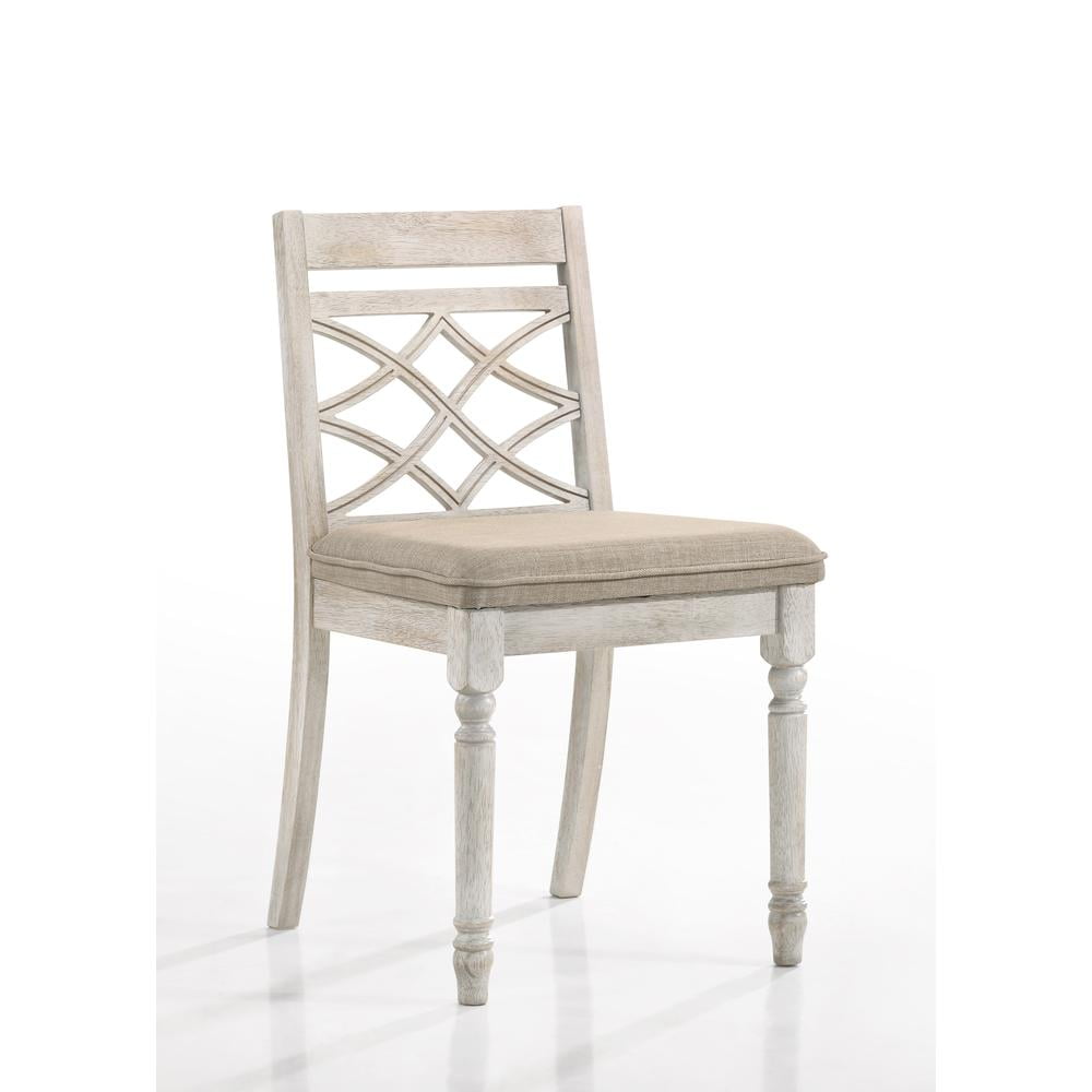 Cillin Antique White Upholstered Cross Back Side Chair Set
