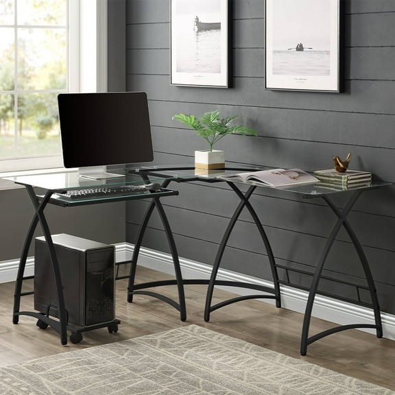 Acme Dazenus Computer Desk, Clear Glass & Black Finish