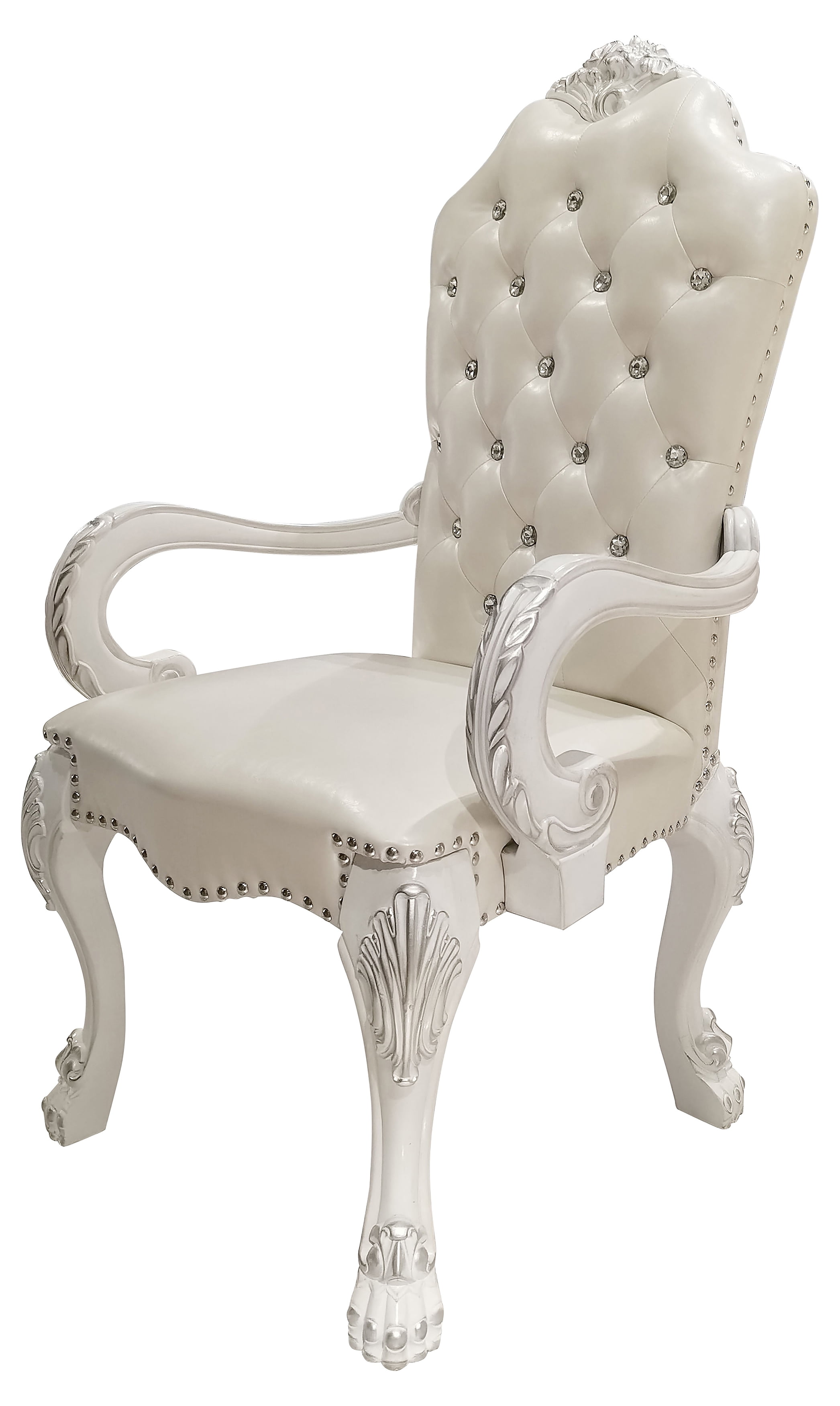 Bone White Faux Leather Floral Dining Arm Chair Set