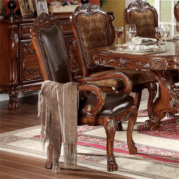 ACME Dresden Arm Chair (Set-2) in Synthetic Leather & Cherry Oak