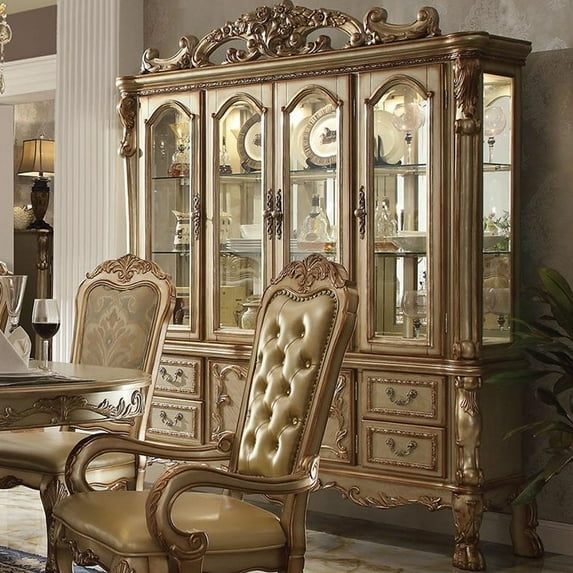 Acme Dresden Buffet & Hutch, Gold Patina & Bone