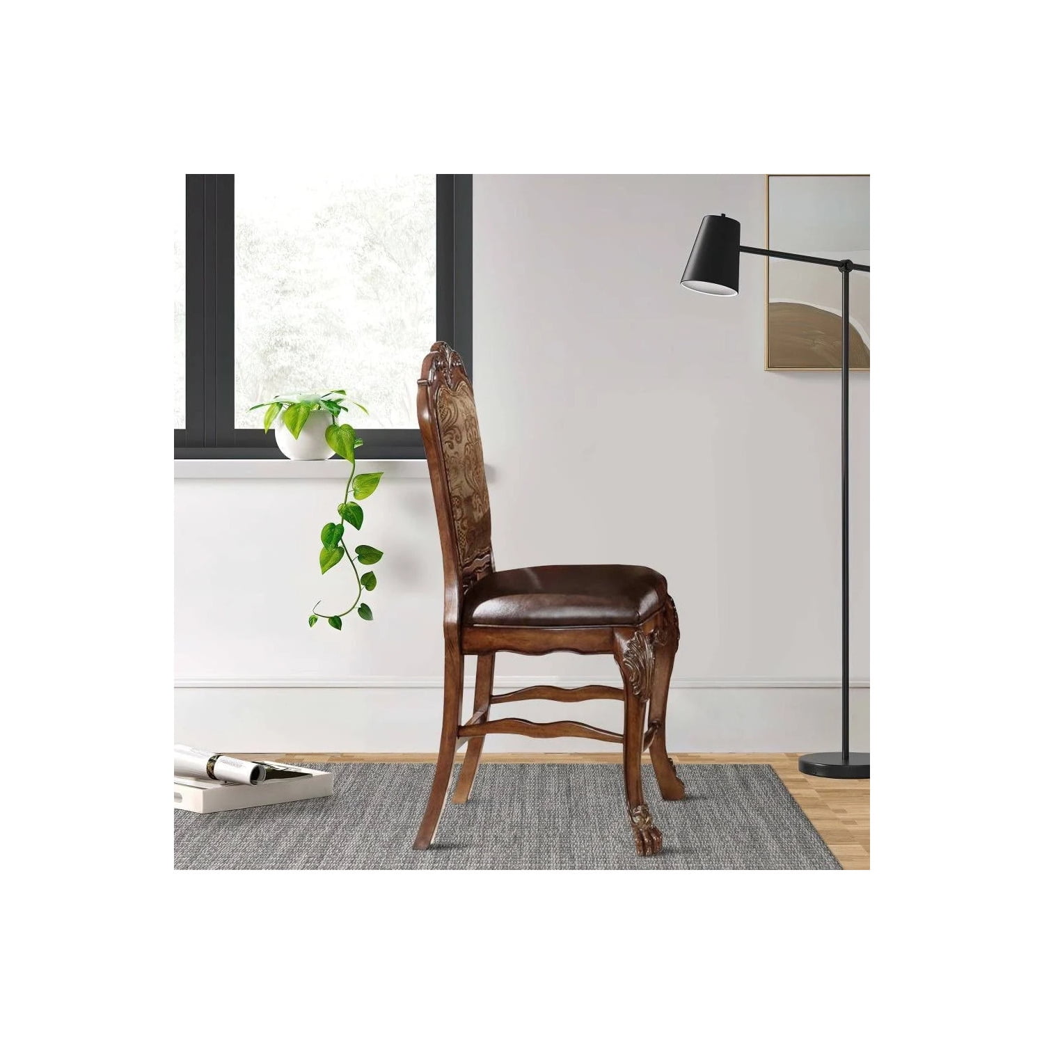 Brown Faux Leather Upholstered Wood Side Chair