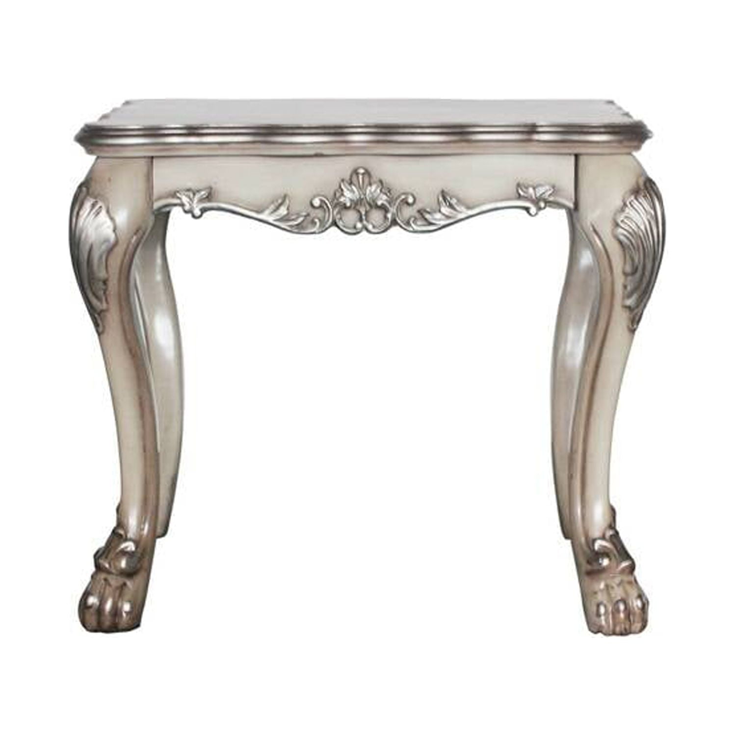 Dresden Vintage Bone White Square Wooden End Table with Claw Feet