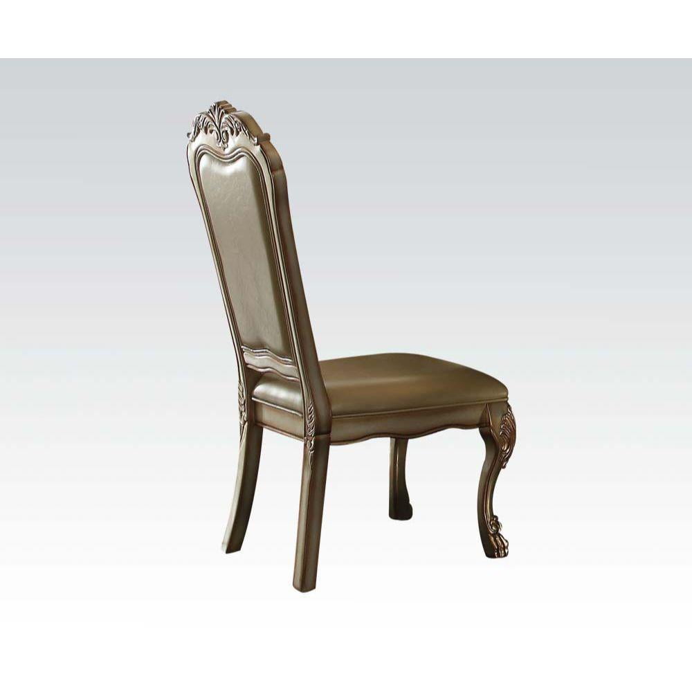 Bone White and Gold Patina Faux Leather Upholstered Side Chair