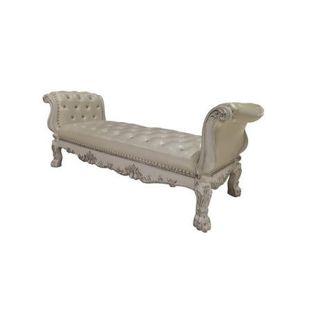 ACME Dresden Bench, Synthetic Leather & Bone White Finish