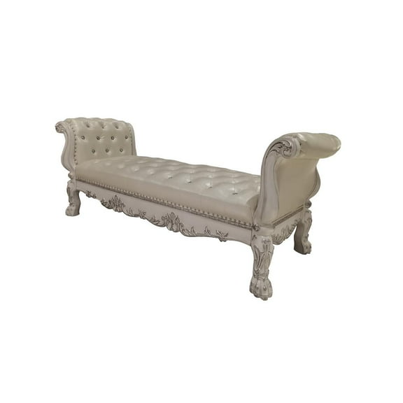 Acme Dresden Synthetic Leather & Bone White Finish Bench