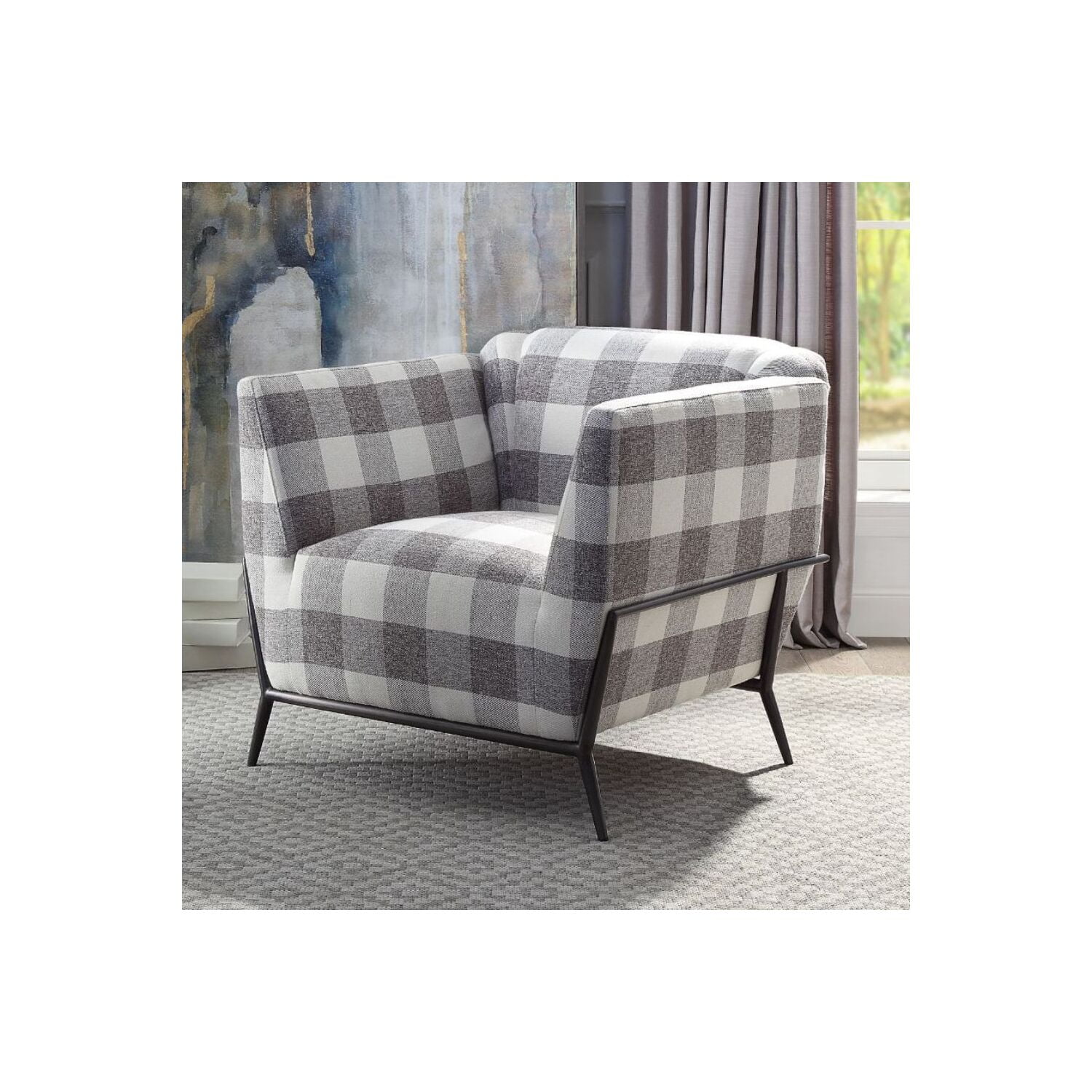 Niamey II 31" Black Plaid Fabric & Metal Accent Chair