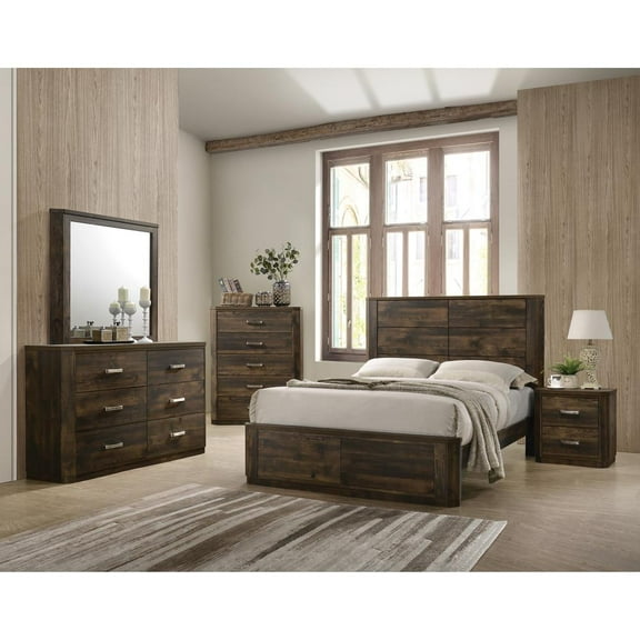 Acme Elettra Wooden Frame Bed in Antique Walnut, Multiple Size