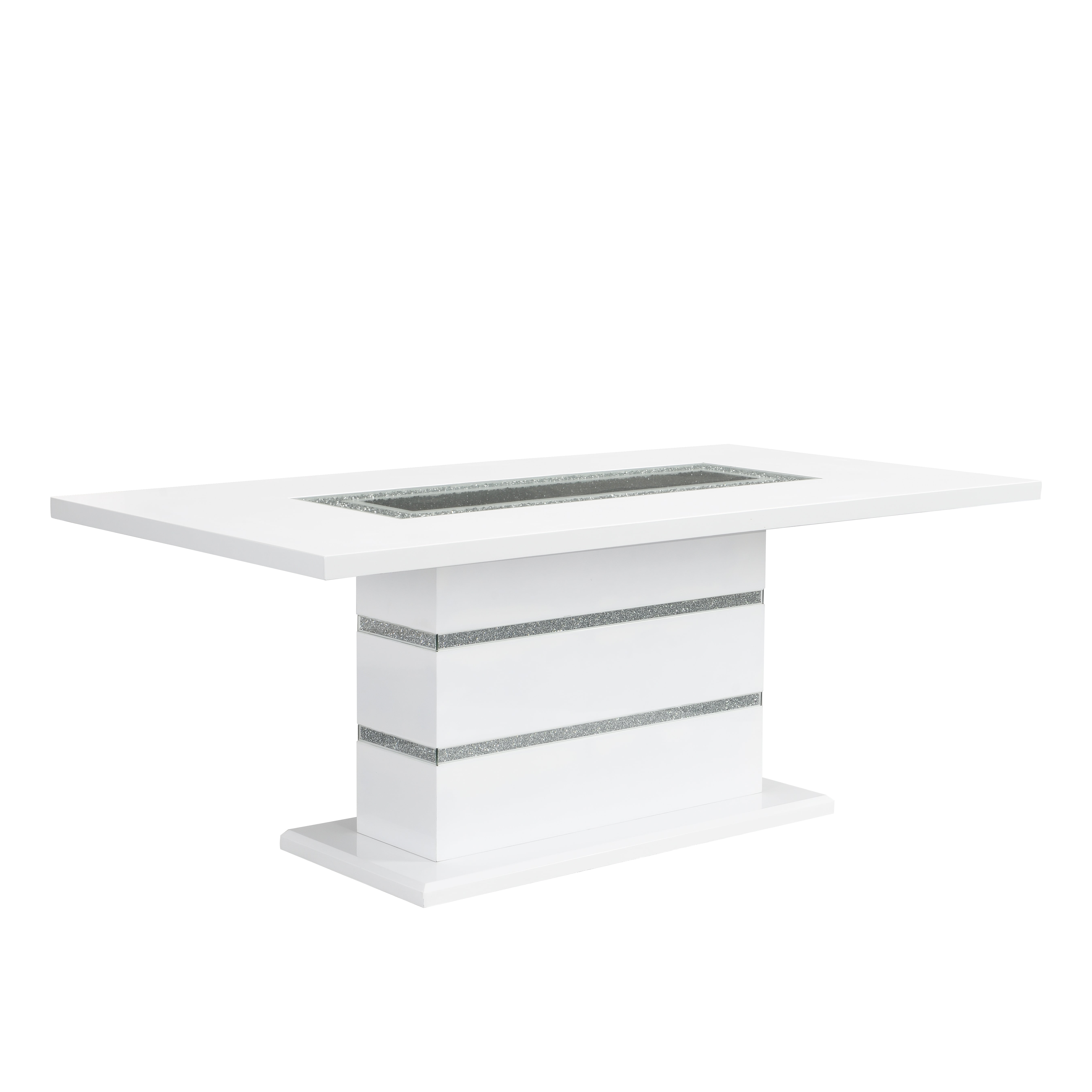 Elizaveta White High Gloss Rectangular Dining Table with Faux Crystals