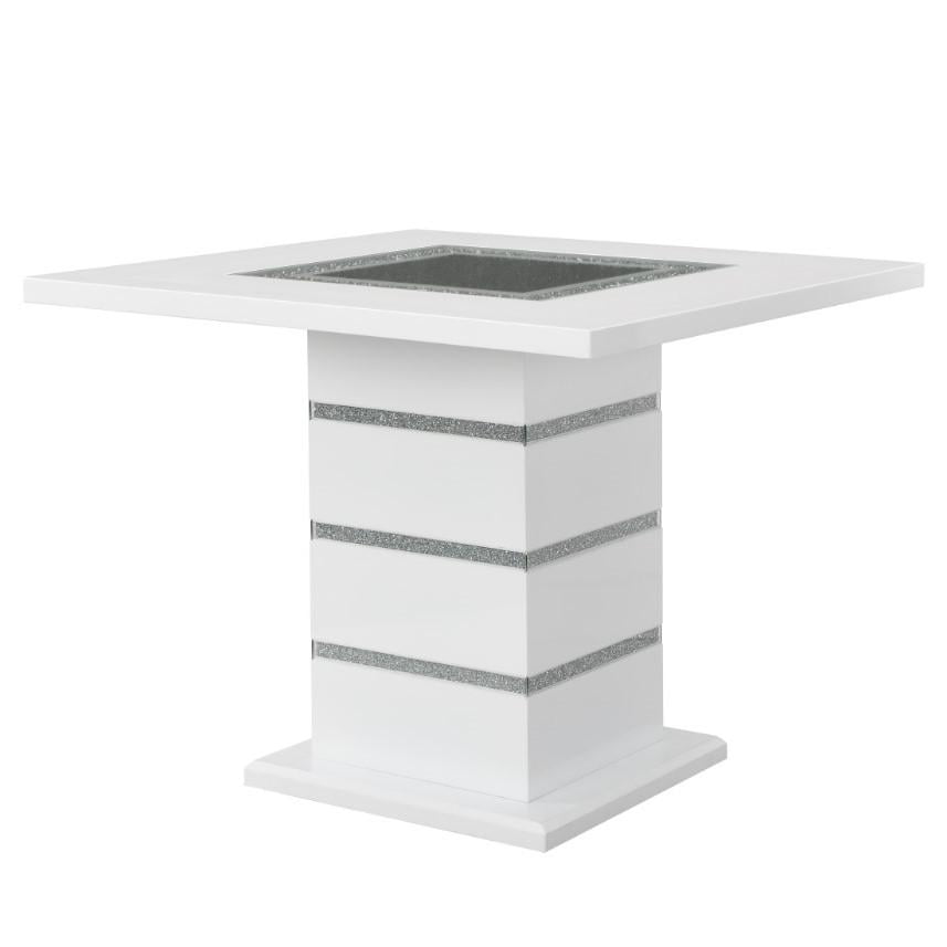 Elizaveta 47" Square High Gloss Counter Height Table with Faux Crystal
