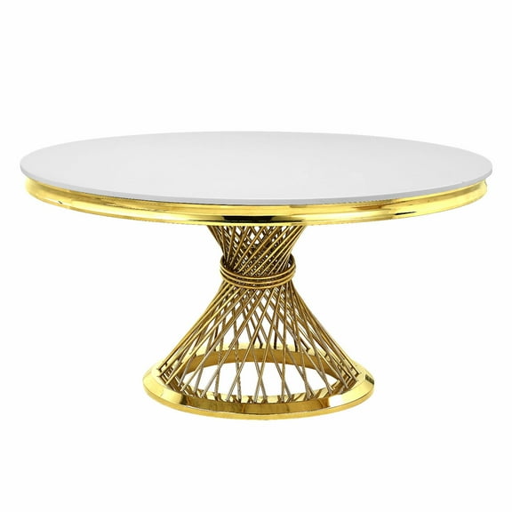 Acme Fallon Round Marble Top Dining Table in Mirrored Gold Finish Indoor