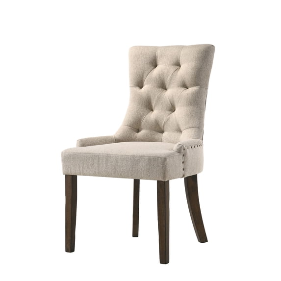 Acme Farren Fabric Tufted Nail-Head Trim Side Chair in Beige and Espresso Indoor Dining Chairs