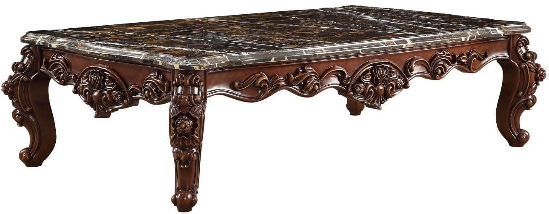 Versailles Rectangular Walnut and Marble Coffee Table with Storage