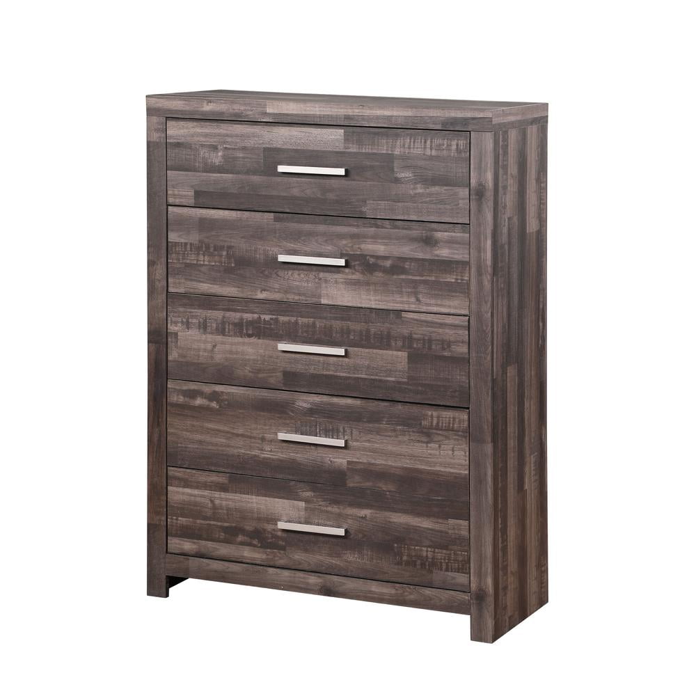 Juniper Dark Cherry 5-Drawer Wooden Chest with Metal Handles