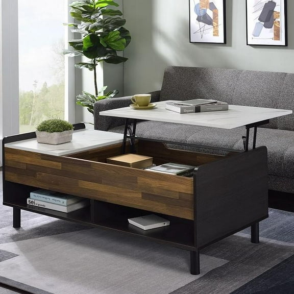 Acme Furniture ACME Axel Coffee Table w/Lift Top, Marble, Walnut & Black Finish