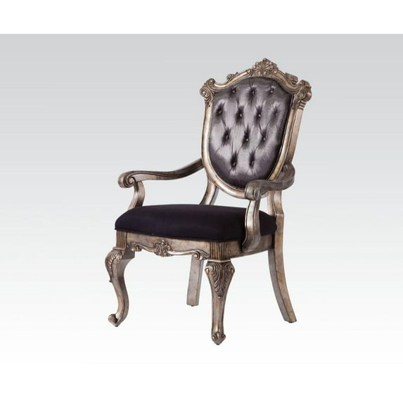 Acme Furniture ACME Chantelle Arm Chair, Silver Gray Silk-Like Fabric & Antique Platinum