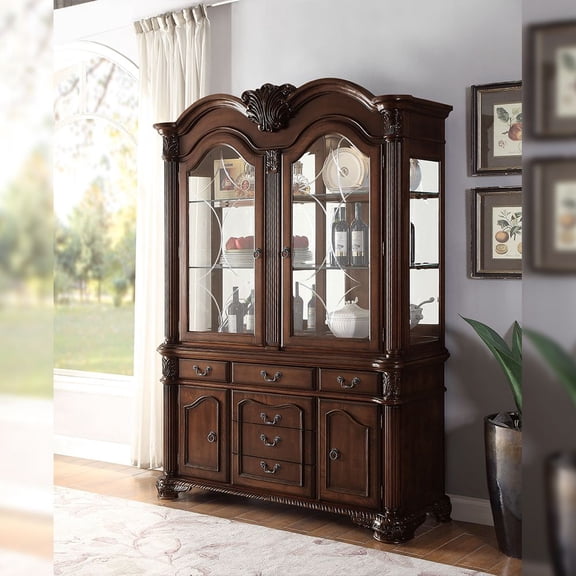 Acme Chateau De Ville Buffet & Hutch, Espresso, Wood, Poly Resin, Glass, Mirror, Veneer (Wood), Composite Wood