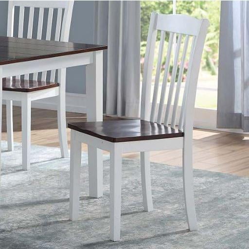Elegant White & Walnut High Slat Back Wood Side Chair