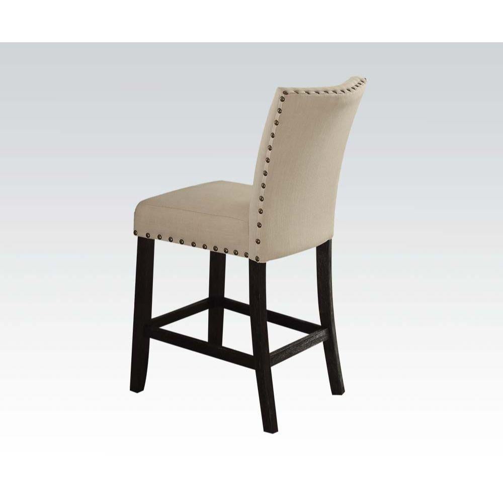 Beige Linen Upholstered Parsons Side Chair with Metal Nailhead Trim