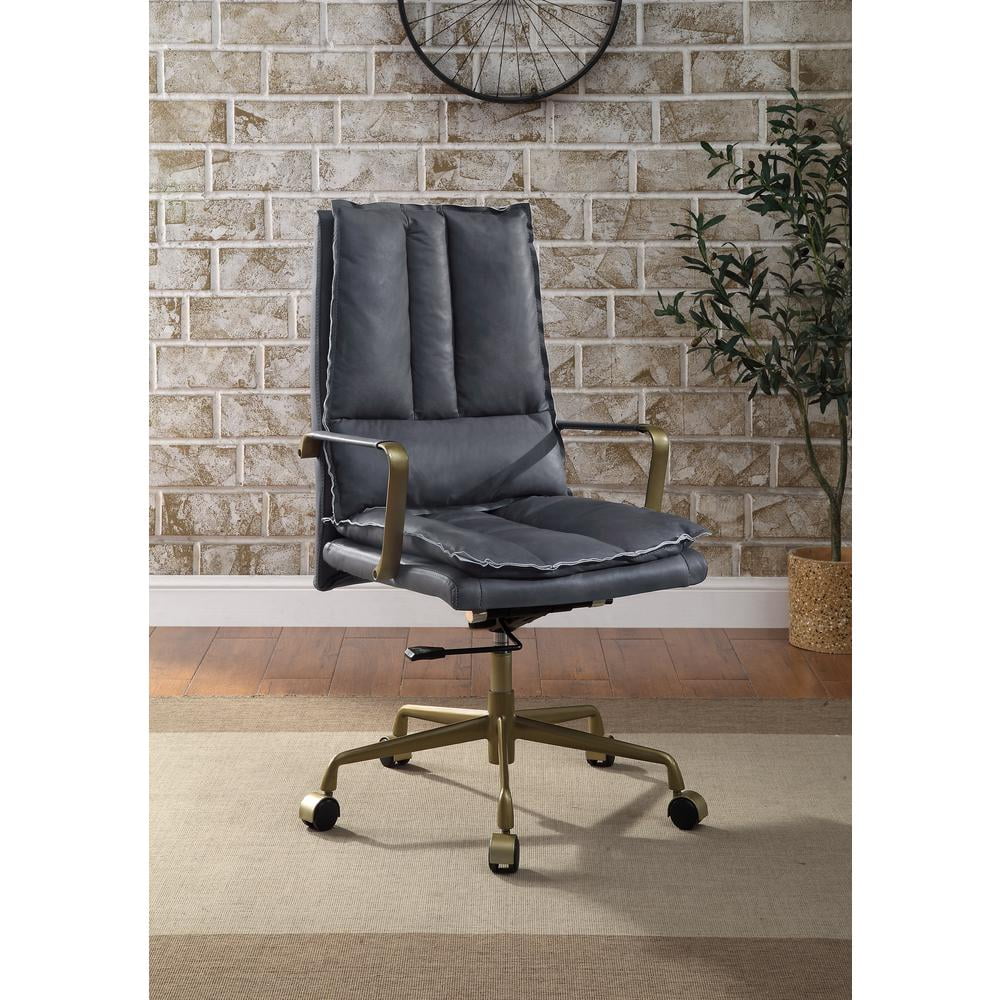 Gray Leather Executive Swivel Office Chair with Metal Accents