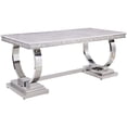 thumbnail image 1 of ACME Zander Dining Table in White Printed Faux Marble and Mirrored Silver, 1 of 5