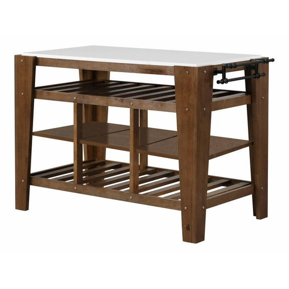 Acme Furniture Alaroa 3-Shelf Wooden Kitchen Island in Marble and Rustic Brown Indoor