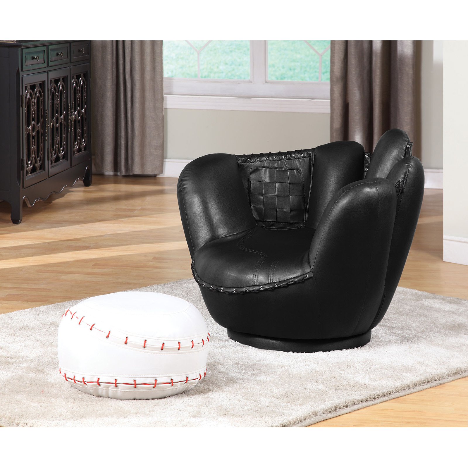 Acme Furniture All Star 2Pc Pk Chair & Ottoman with Wood Frame in Black
