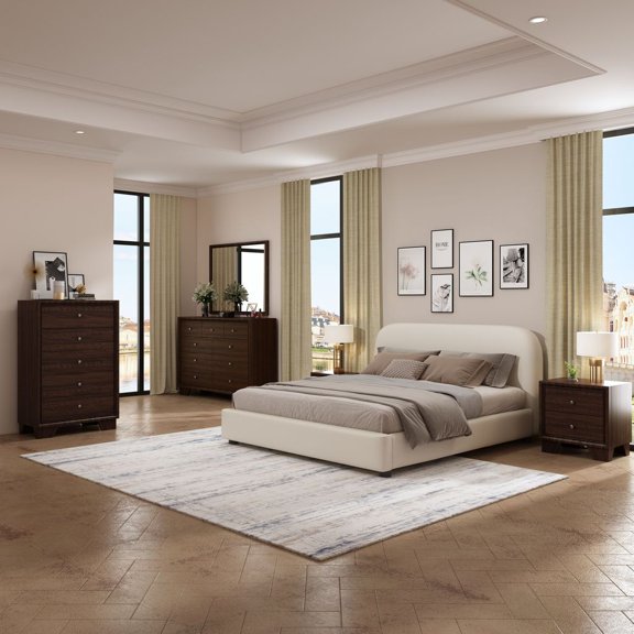 ACME Arden Contemporary Fabric Rectangular Upholstered Full Bed in Beige