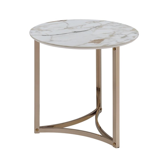 ACME Aziz Contemporary Metal End Table with Stone Top in Champagne Bronze