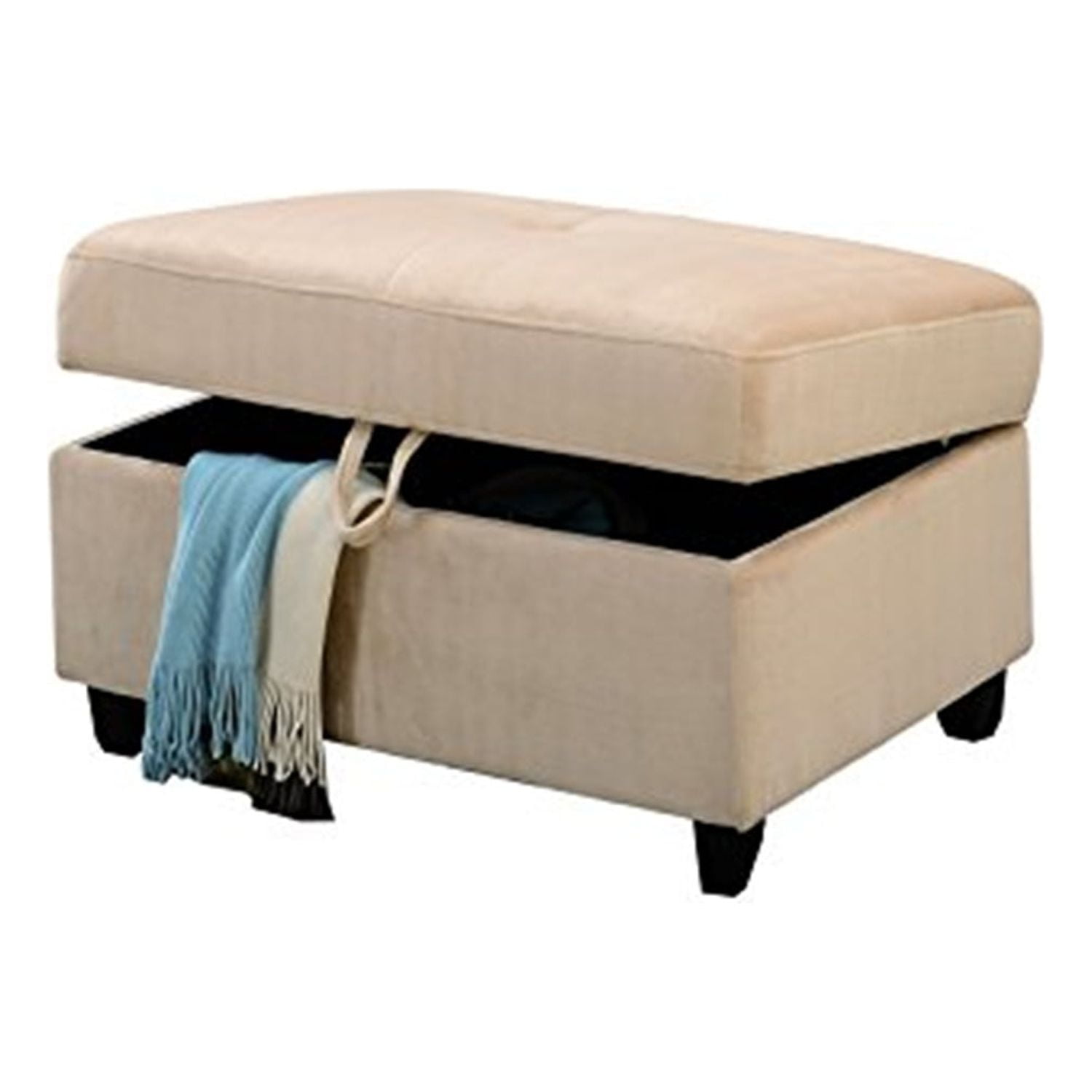 Beige Velvet Tufted Storage Ottoman with Safety Hinge